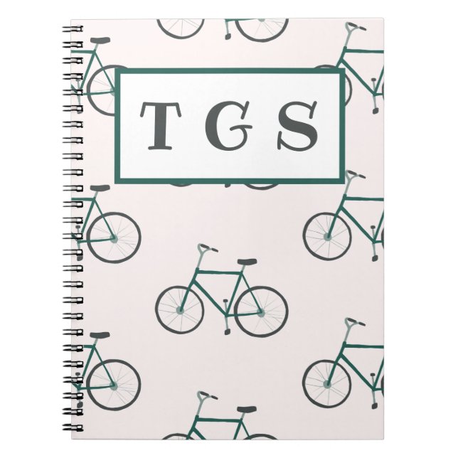 Caderno Espiral Notebook encantador de padrão verde de bicicleta (Frente)