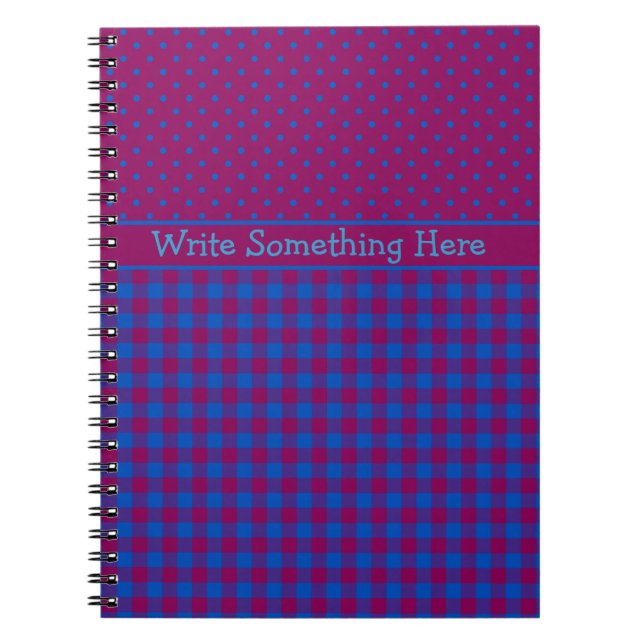 Caderno Espiral Notebook espiral: ameixa, azul, Bolinhas e cheques (Frente)