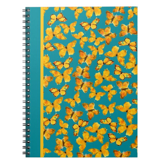 Caderno Espiral Notebook espiral bonito, borboletas de Ouro no chã (Frente)