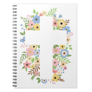 Caderno Espiral Notebook espiral branco Floral Cross
