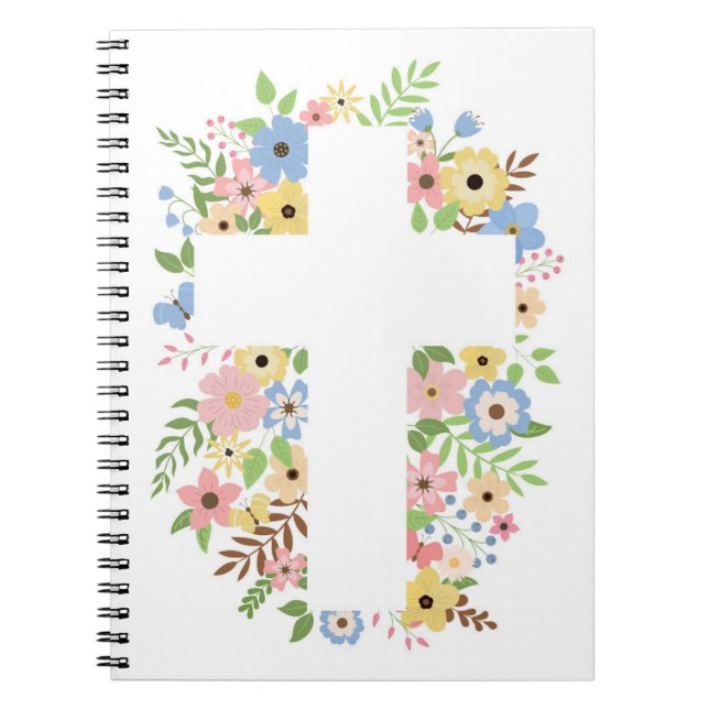Caderno Espiral Notebook espiral branco Floral Cross (Frente)