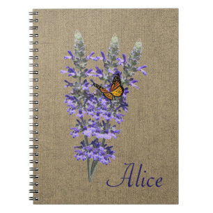 Caderno Espiral Notebook espiral com borboleta e Lavanda