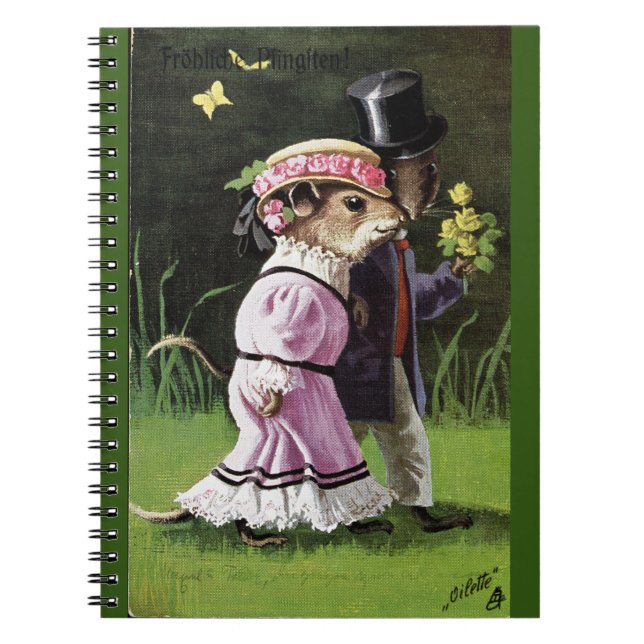 Caderno Espiral Notebook espiral com Casal de mouse romântico VTG (Frente)