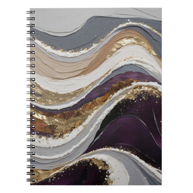 Caderno Espiral Notebook espiral com design sonhador de ondas roxa (Frente)