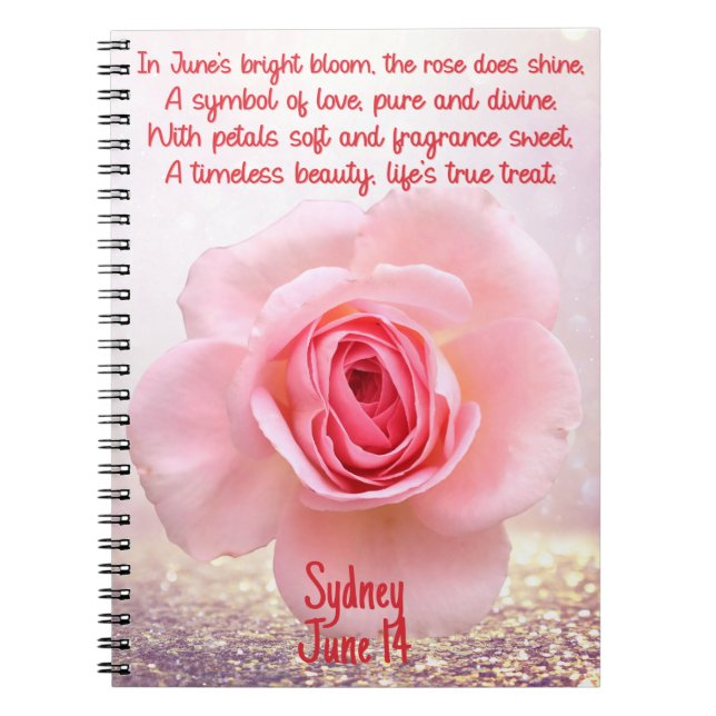 Caderno Espiral Notebook espiral com flor de nascimento June Rosa (Frente)