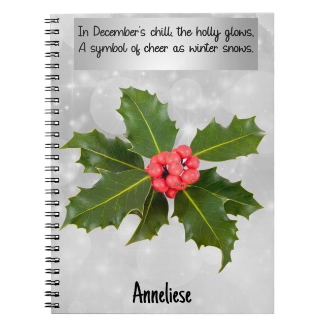 Caderno Espiral Notebook espiral com Flor Holly de Dezembro (Frente)