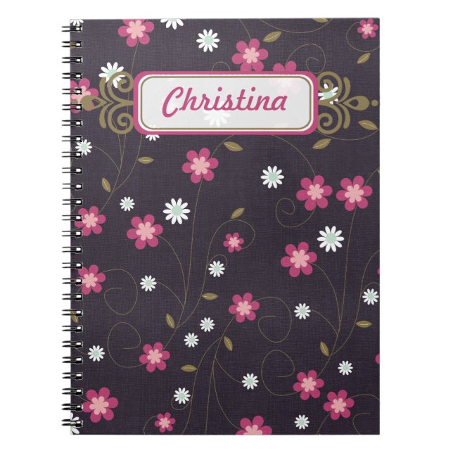 Caderno Espiral Notebook espiral com flores rosa (Frente)