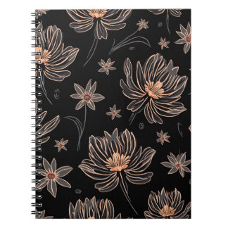 Caderno Espiral Notebook espiral com padrão de flores escuras eleg