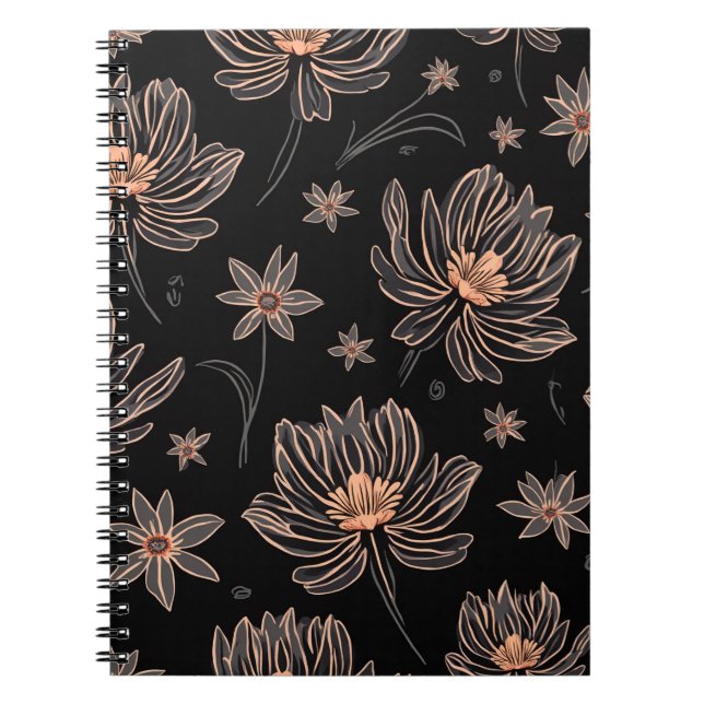 Caderno Espiral Notebook espiral com padrão de flores escuras eleg (Frente)