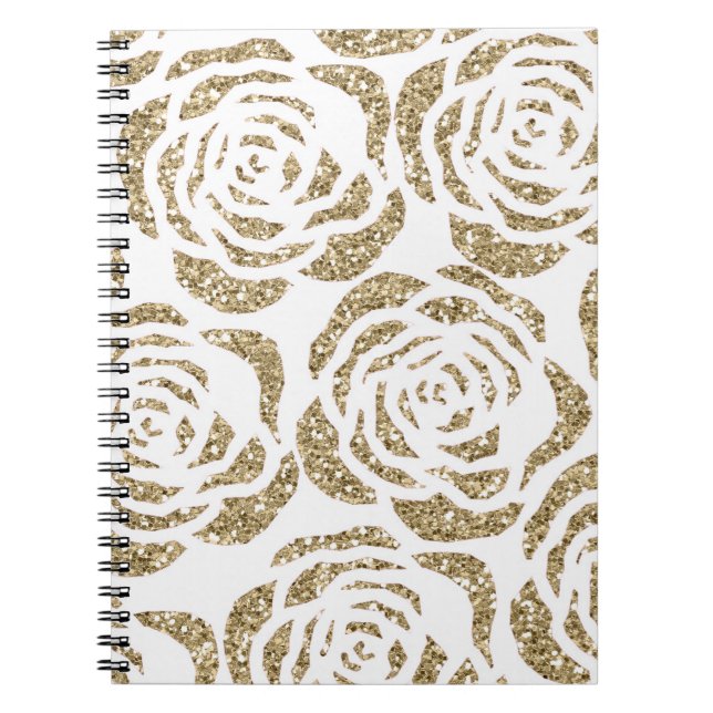 Caderno Espiral Notebook espiral com padrão de Rosa Dourado (Frente)