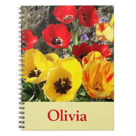 Caderno Espiral Notebook espiral com Tulipas Amarelas e Vermelhas