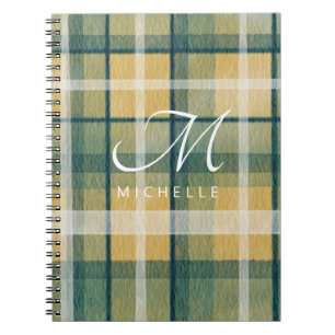Caderno Espiral Notebook espiral com Xadrez verde amarela monogram
