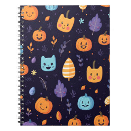 Caderno Espiral Notebook Espiral Cute Cats e Pumpkins