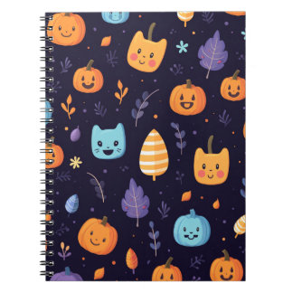 Caderno Espiral Notebook Espiral Cute Cats e Pumpkins