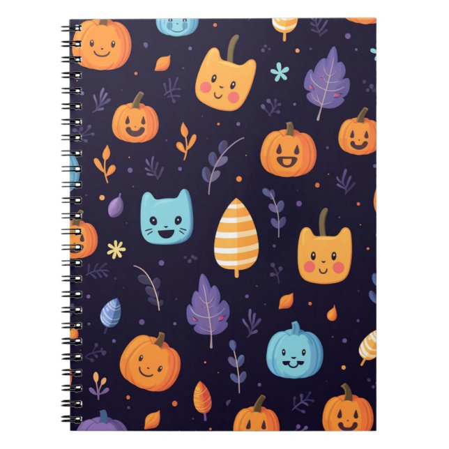 Caderno Espiral Notebook Espiral Cute Cats e Pumpkins (Frente)