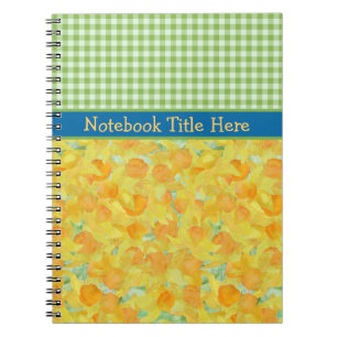 Caderno Espiral Notebook Espiral, Daffodils, Green Check Gingham
