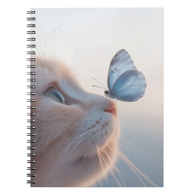 Caderno Espiral Notebook espiral de borboleta azul e gato adorável (Frente)