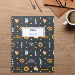 Caderno Espiral Notebook espiral de cinza escura padrão NYC modern