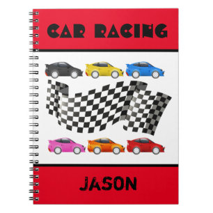 Caderno Espiral Notebook espiral de corrida de carros vermelhos