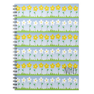 Caderno Espiral Notebook espiral de flores amarelas e brancas