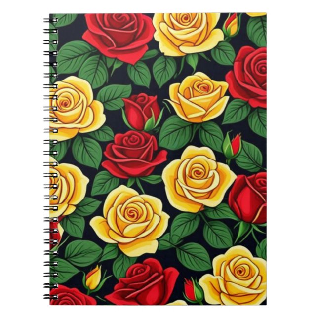Caderno Espiral Notebook espiral de rosas vermelhas e amarelas (Frente)
