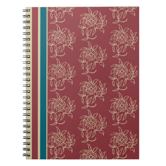 Caderno Espiral Notebook espiral elegante, Maroon, Blue Floral (Frente)