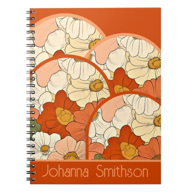 Caderno Espiral Notebook Espiral Floral do Groove Laranja Retroati (Frente)