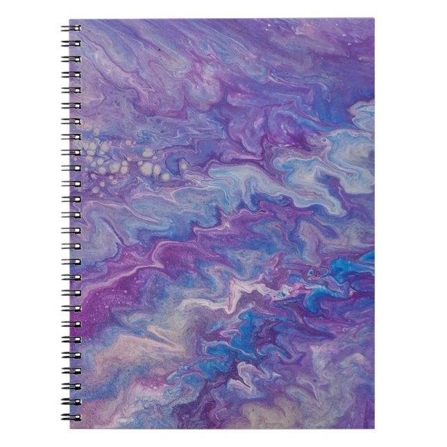 Caderno Espiral Notebook espiral, ondas abstrato azuis e roxas (Frente)