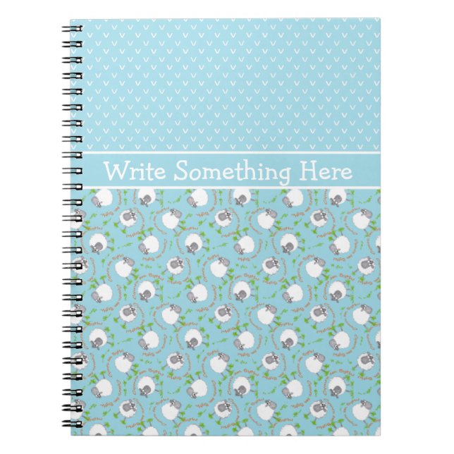 Caderno Espiral Notebook Espiral Personalizado: Padrões Ovino Azul (Frente)