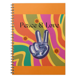 Caderno Espiral Notebook espiral Retro Paz e Amor