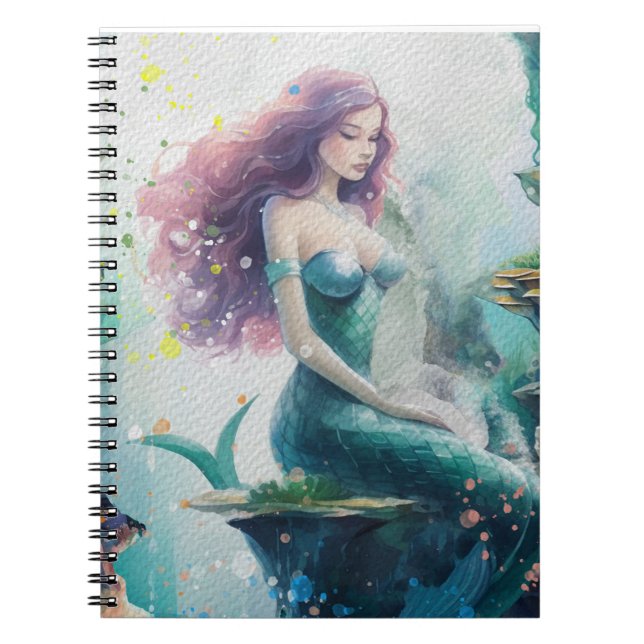 Caderno Espiral Notebook espiral Sereia pintado à mão (Frente)