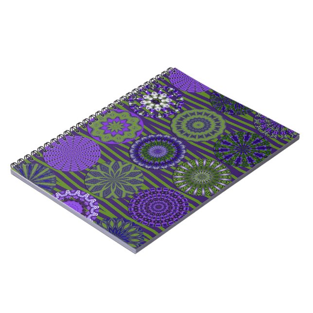 Caderno Espiral Notebook espiral, verde-roxo, divertido caleidoscó (Left Side)