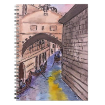 Notebook espiralado - cobrir de Veneza com Aquarel