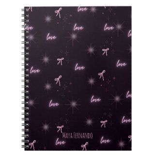 Caderno Espiral Notebook espiralado com amor e preto-e-rosa