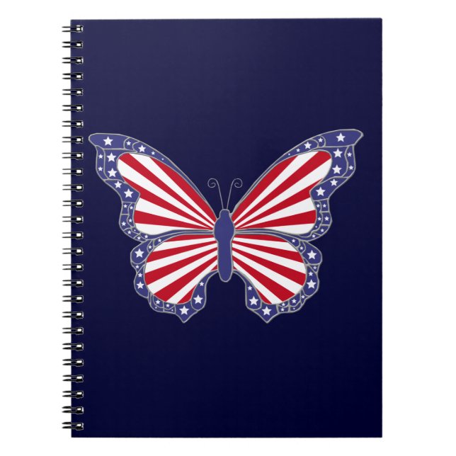 Caderno Espiral Notebook espiralado com borboleta azul-branca-Patr (Frente)