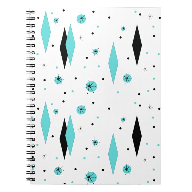 Caderno Espiral Notebook espiralado de diamantes em turquesa retrô (Frente)