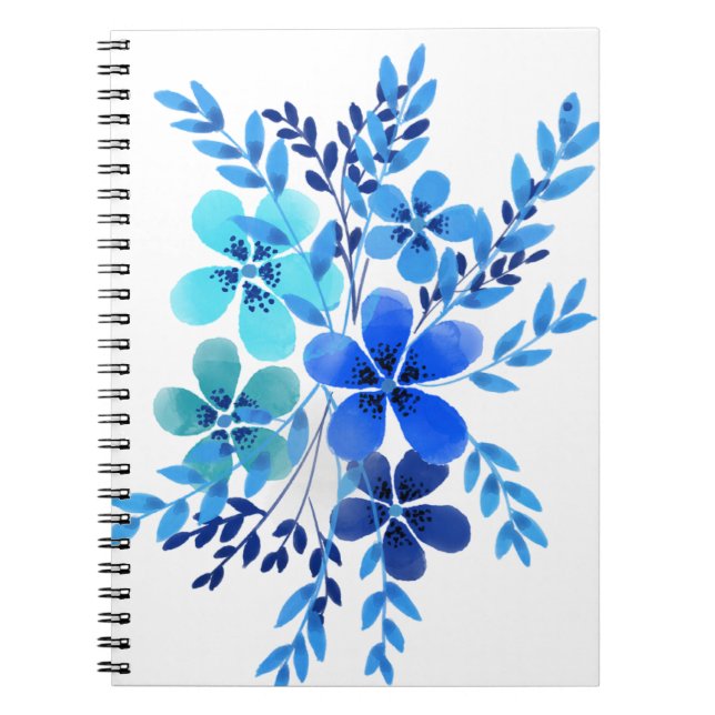 Caderno Espiral Notebook espiralado Design de cor azul flor (Frente)