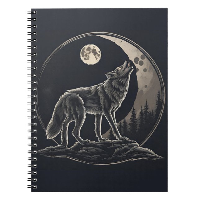 Caderno Espiral Notebook espiritual do Crescente do Lobo (Frente)