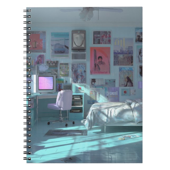 Caderno Espiral Notebook estético Vaporwave Bedroom Glow (Frente)