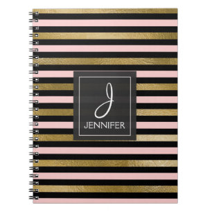 Caderno Espiral Notebook estilizado com monograma de folha cor-de-
