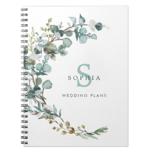 Caderno Espiral Notebook Eucalyptus Botânico Monograma de Casament