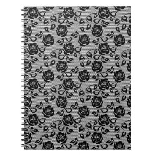 Caderno Espiral Notebook Faux Black Lace Rosa Fishnet