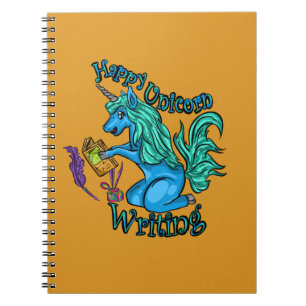 Caderno Espiral Notebook Feliz Unicórn Escrevendo Espiral