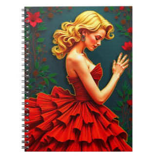 Caderno Espiral Notebook feminino em vestido vermelho Foto espiral