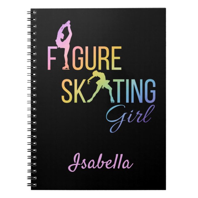 Caderno Espiral Notebook Figura patinando menina arco-íris rosa (Frente)