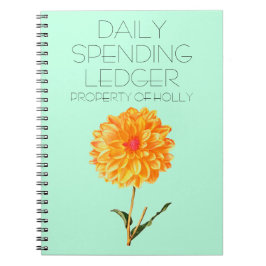 Caderno Espiral Notebook Financeiro Dahlia do Razão de Gasto Diári