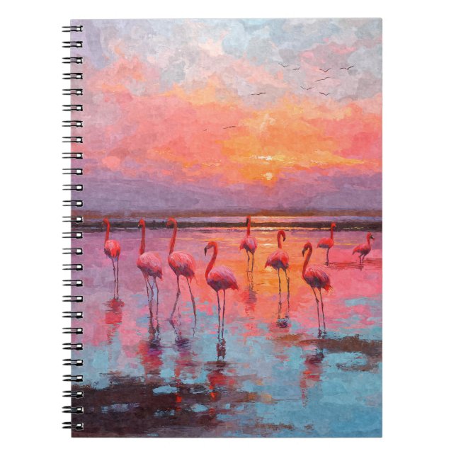 Caderno Espiral Notebook Flamingo Sunset Reflexões (Frente)