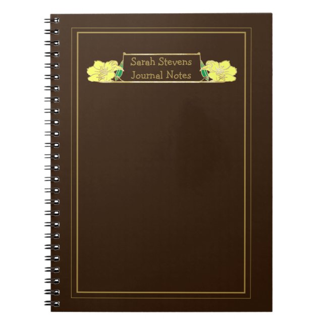Caderno Espiral Notebook Floral Amarelo Ornamentado com quadro Dou (Frente)