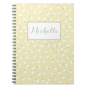 Caderno Espiral Notebook floral amarelo personalizado