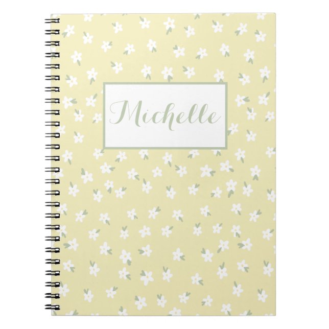 Caderno Espiral Notebook floral amarelo personalizado (Frente)